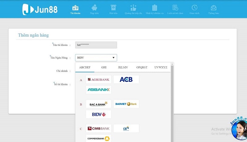rút tiền tài khoản jun88