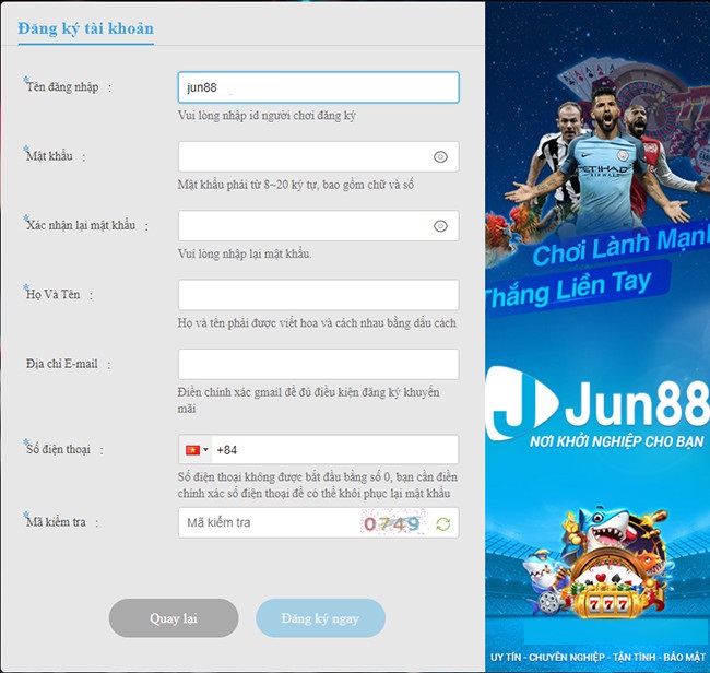 Đăng kí tài khoản và tải app Jun88
